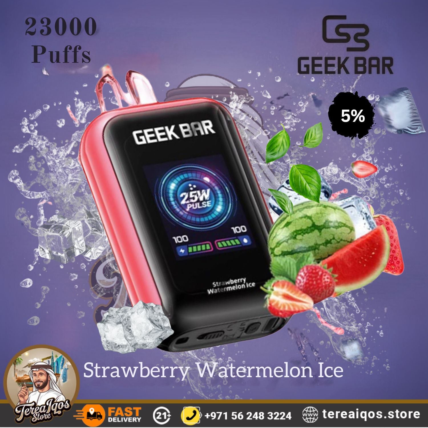 Geek Bar vape device with strawberry watermelon ice flavor