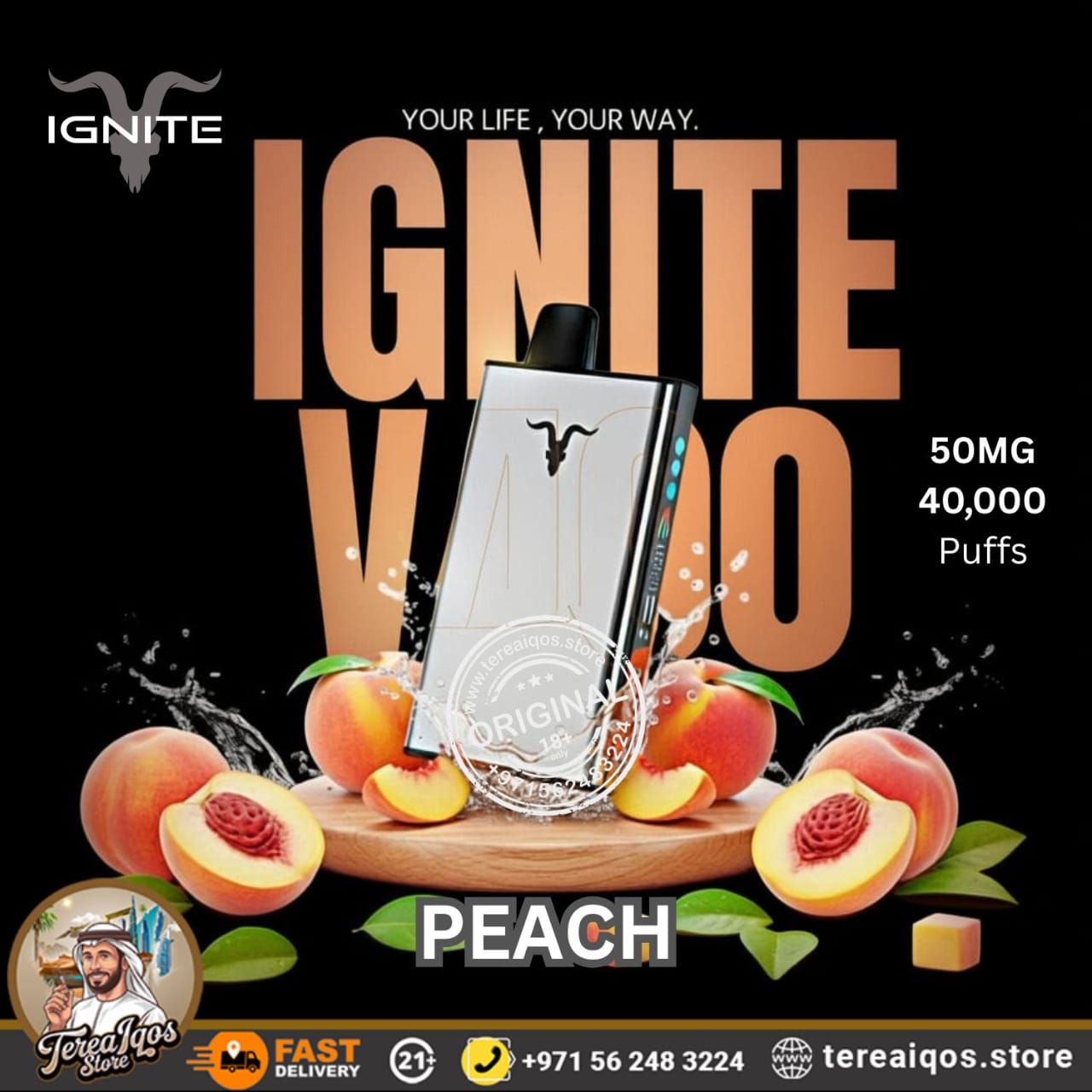 IGNITE V400 40,000 Puffs Ice Rechargeable Disposable Vape Peach Flavor