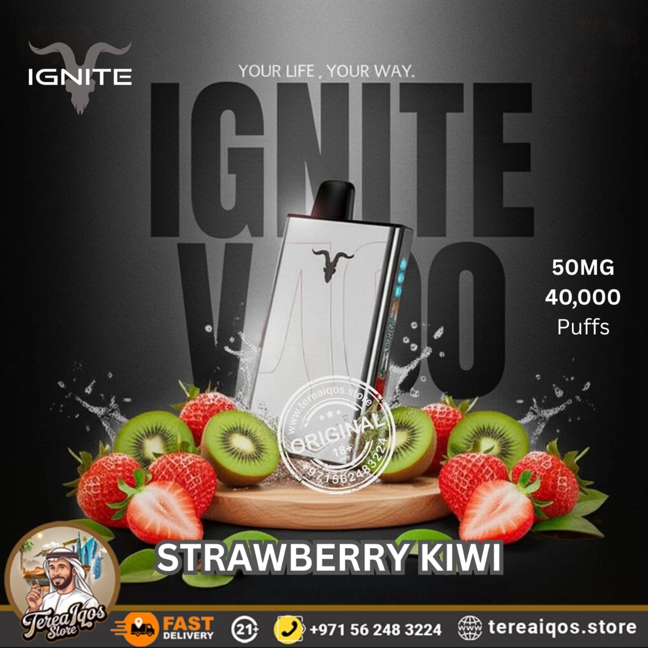 IGNITE V400 40,000 Puffs Ice Rechargeable Disposable Vape Strawberry Kiwi