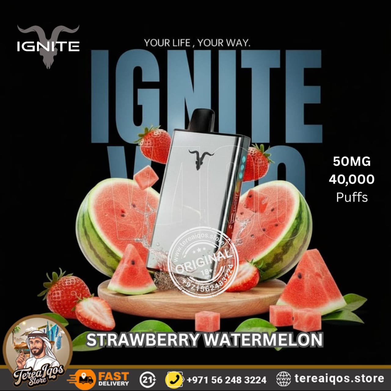 IGNITE V400 40,000 Puffs Ice Rechargeable Disposable Vape Strawberry Watermelon Flavor