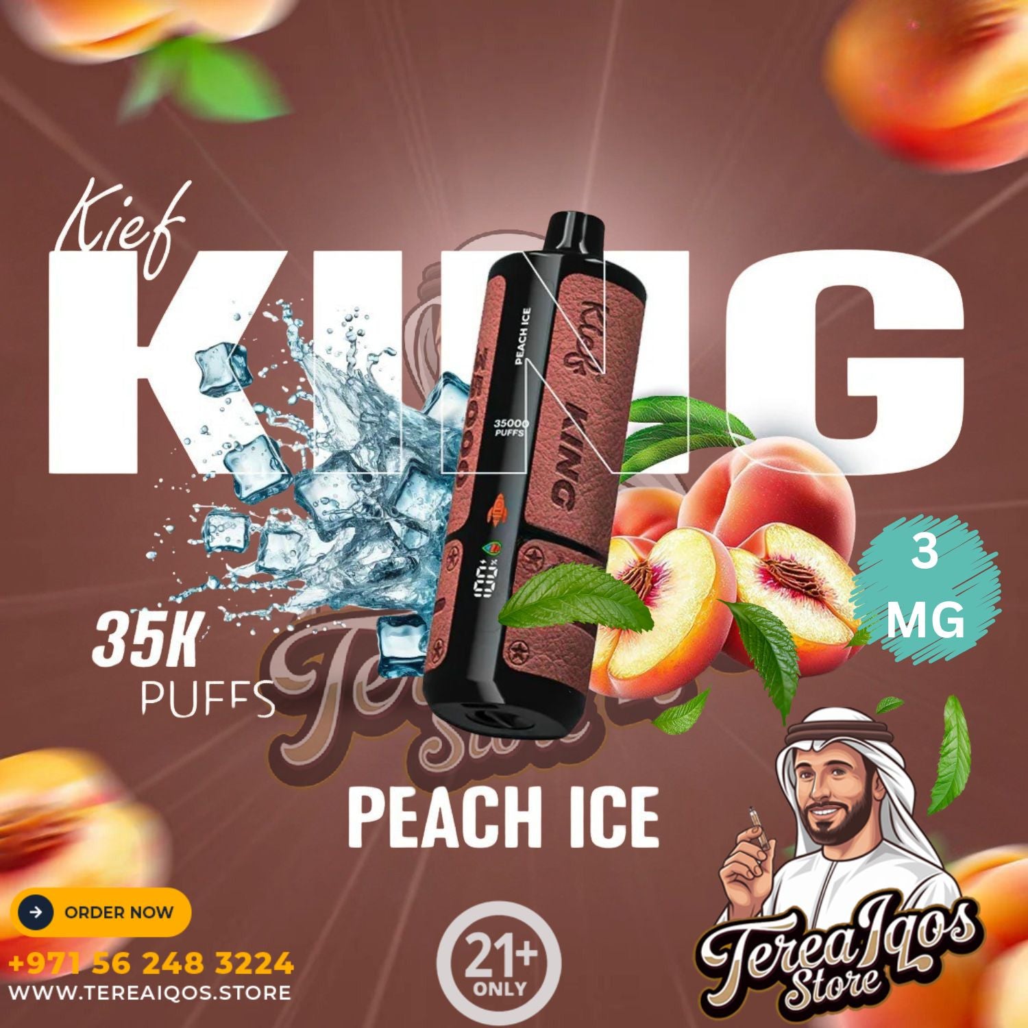 Kief King vape device with peach ice flavor