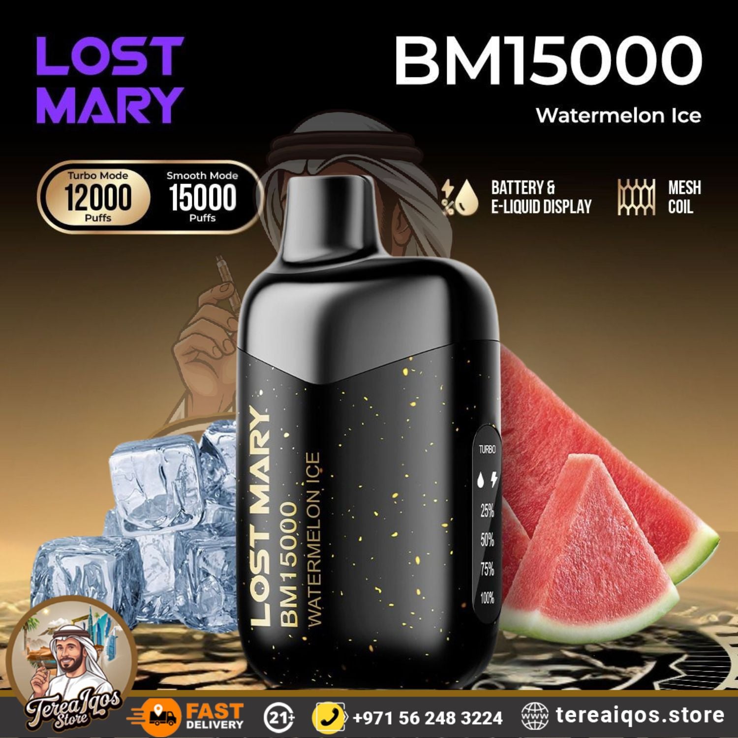 Lost Mary BM15000 vape device with watermelon ice flavor