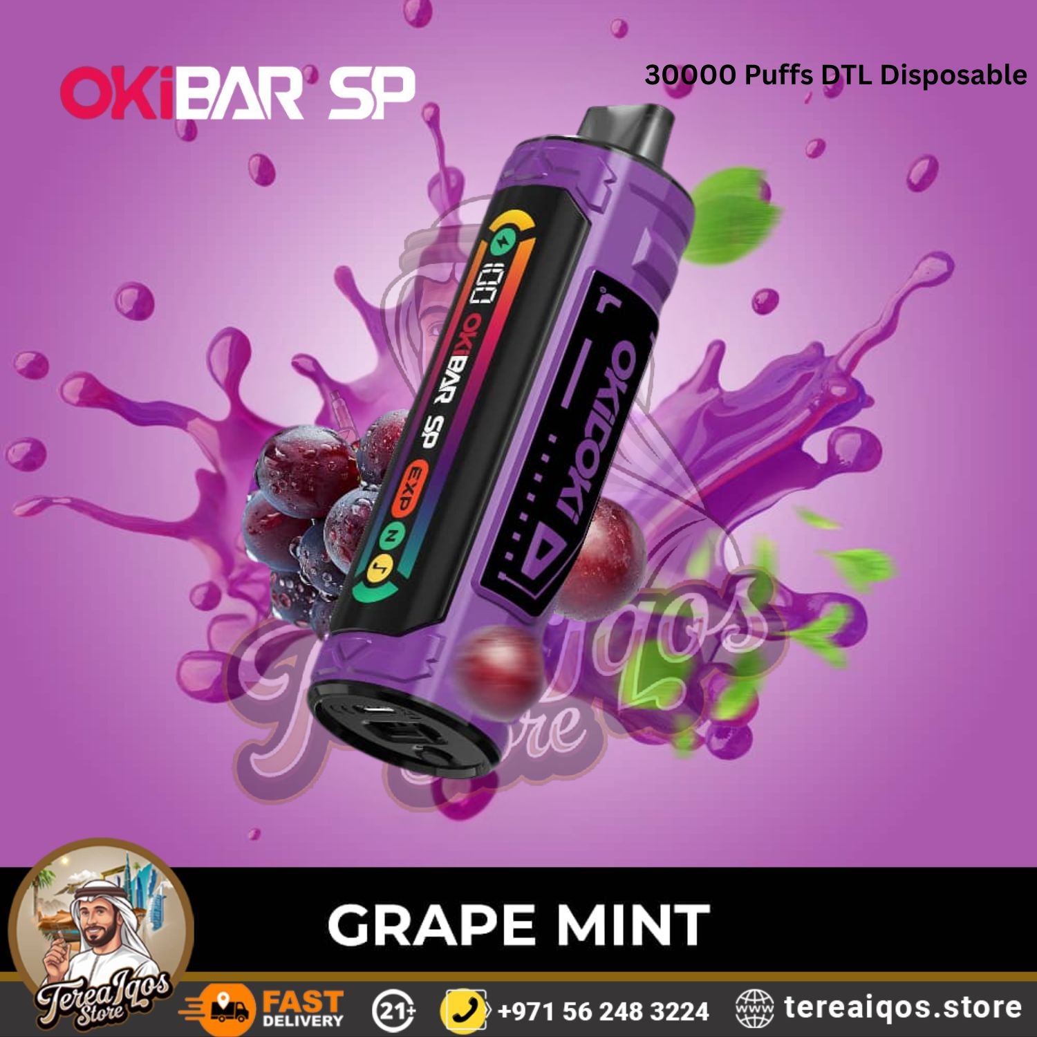 OkiBar SP 30000 puffs vape device with grape mint flavor