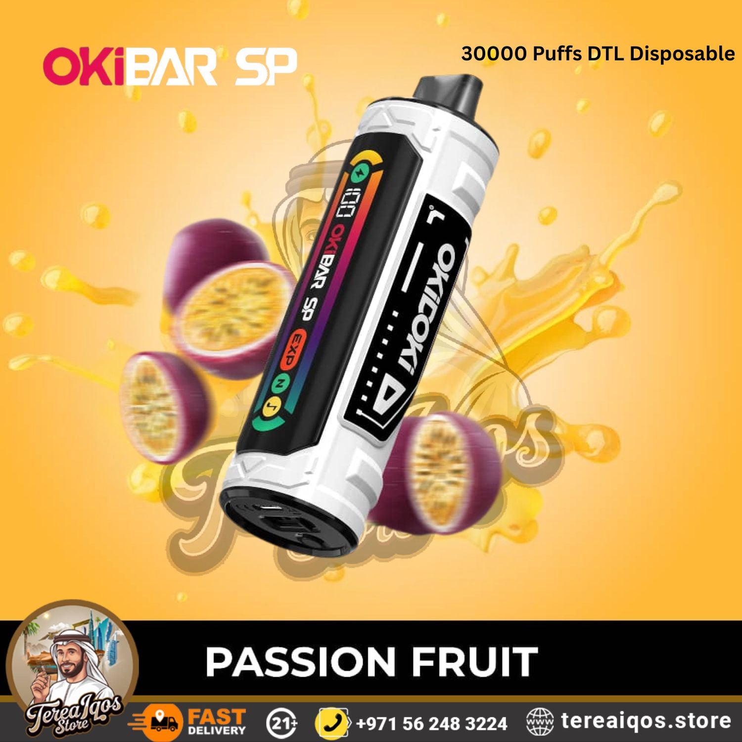 OKIBAR SP disposable vape device with passion fruit flavor