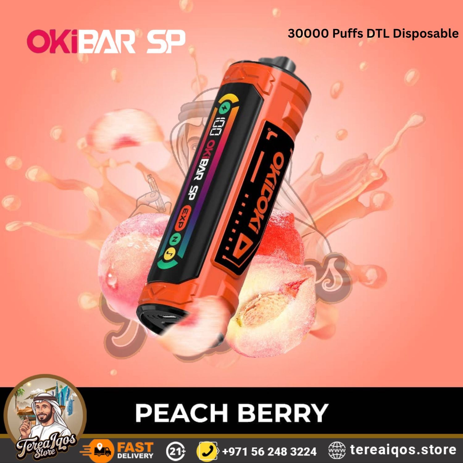 OkiBar SP 30000-Puffs-DTL-Disposable vape with peach berry flavor