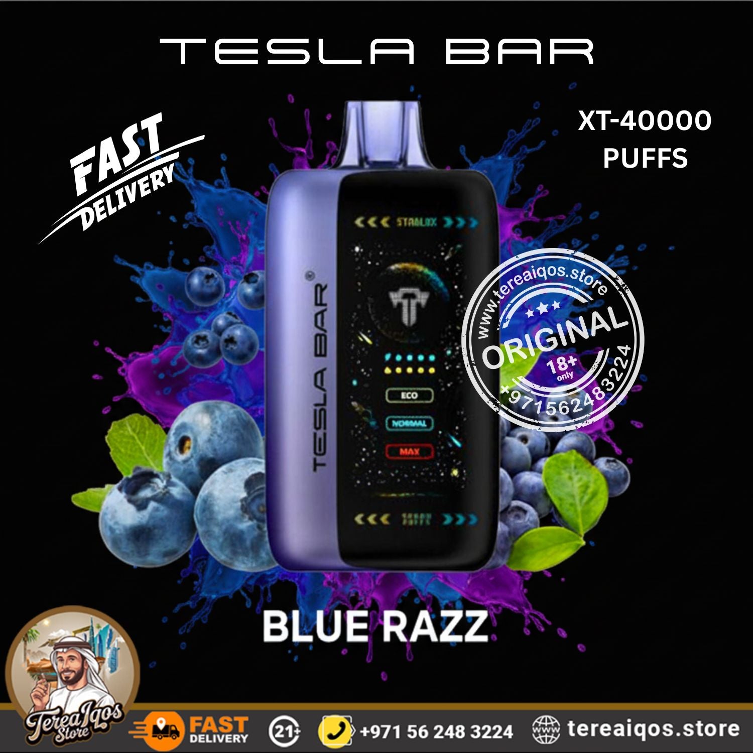TESLA BAR XT 40000 Puffs Disposable Vape Blue Razz Flavor