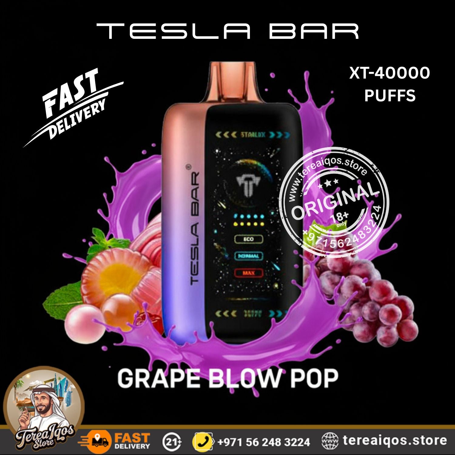 TESLA BAR XT 40000 Puffs Disposable Vape Grape Blow Pop Flavor