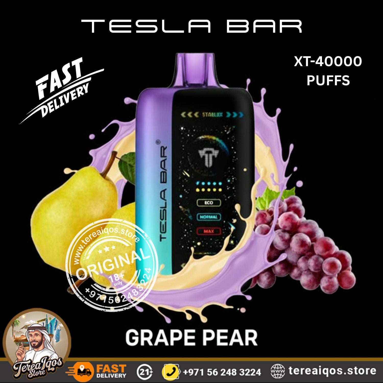 TESLA BAR XT 40000 Puffs Disposable Vape Grape Pear Flavor