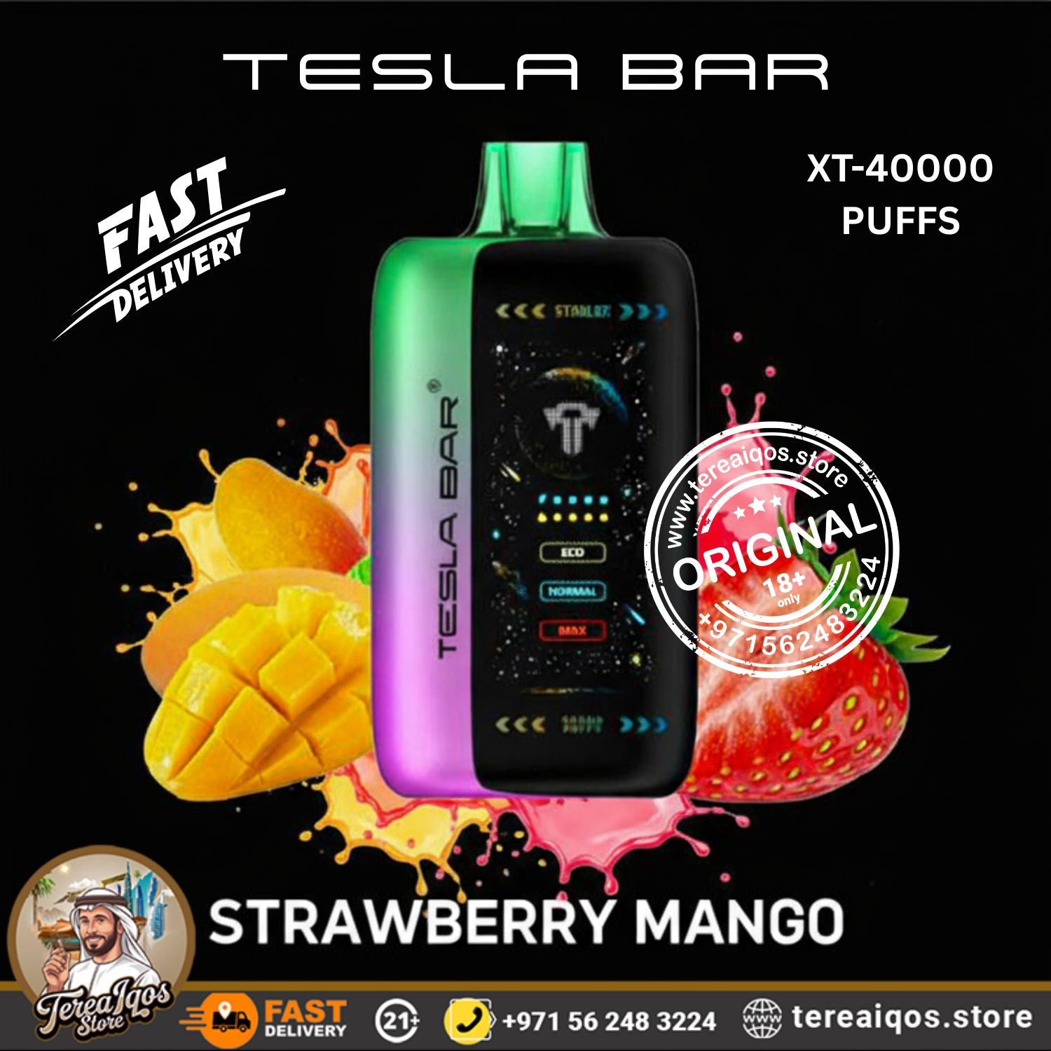 TESLA BAR XT 40000 Puffs Disposable Vape Strawberry Mango Flavor
