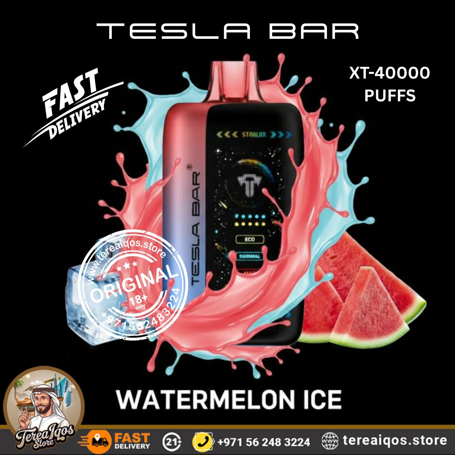 Tesla Bar XT-40000 vape device with watermelon ice flavor