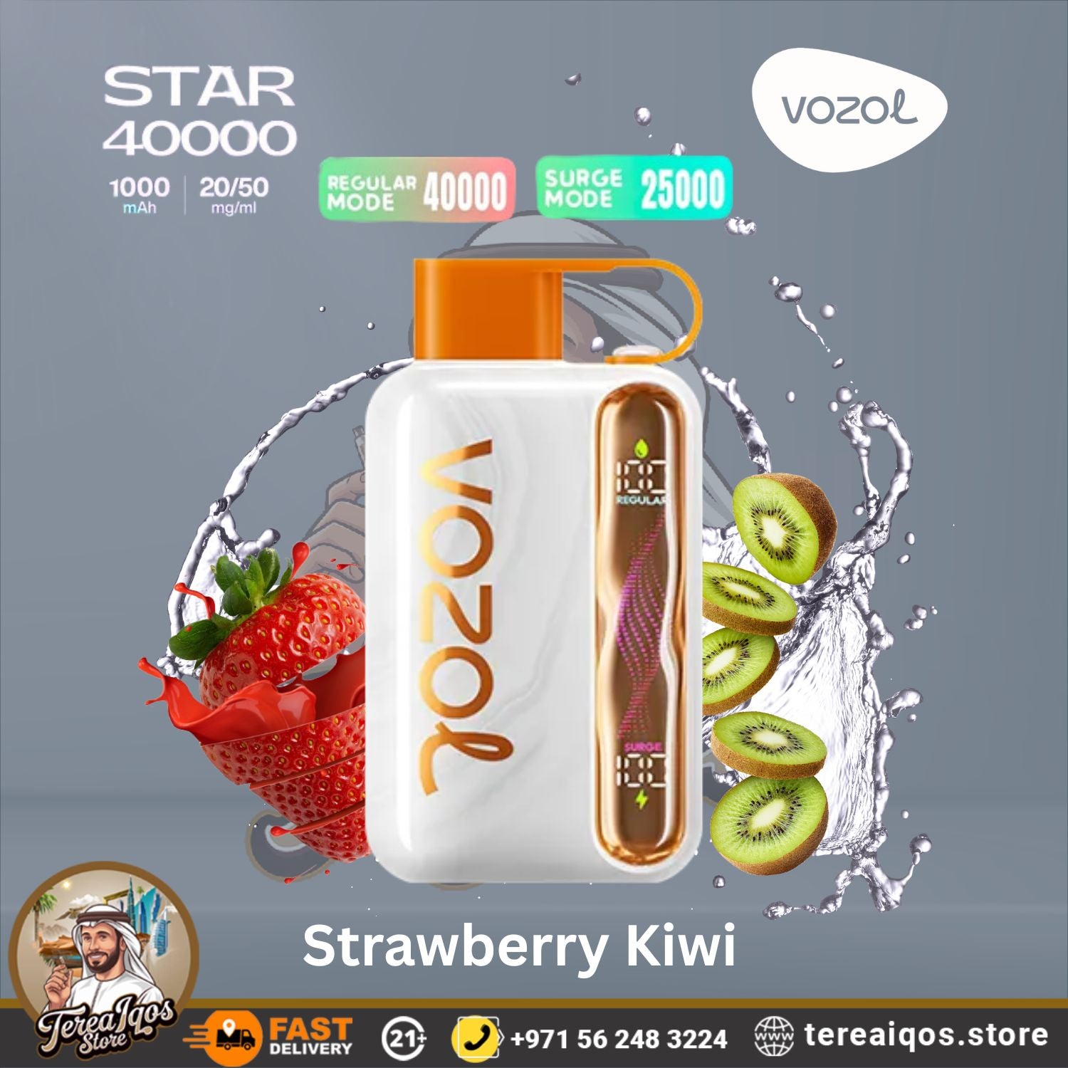 VOZOL Star 40000 vape device with strawberry kiwi flavor