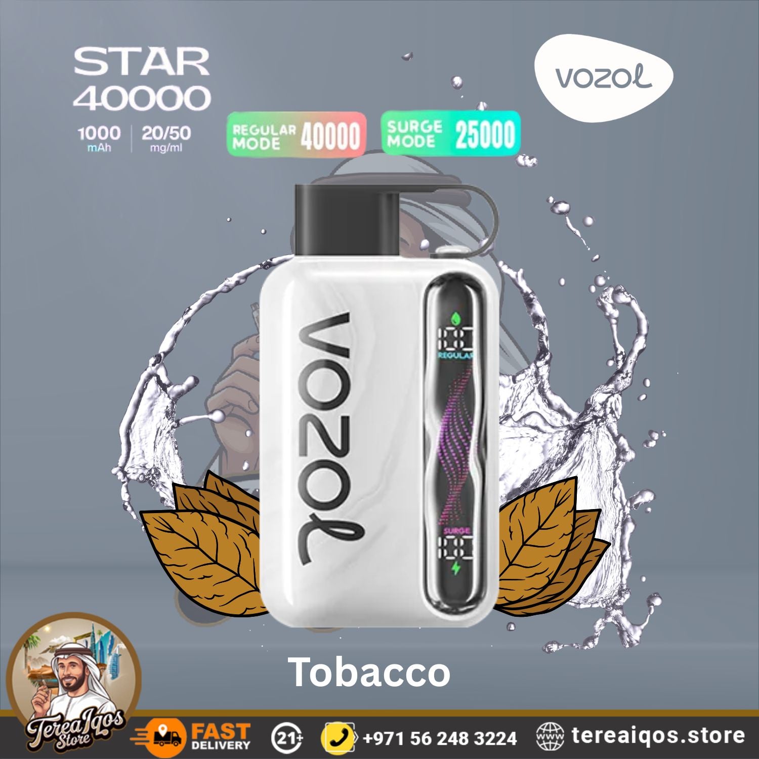 VOZOL Star 40000 vape device with tobacco flavor