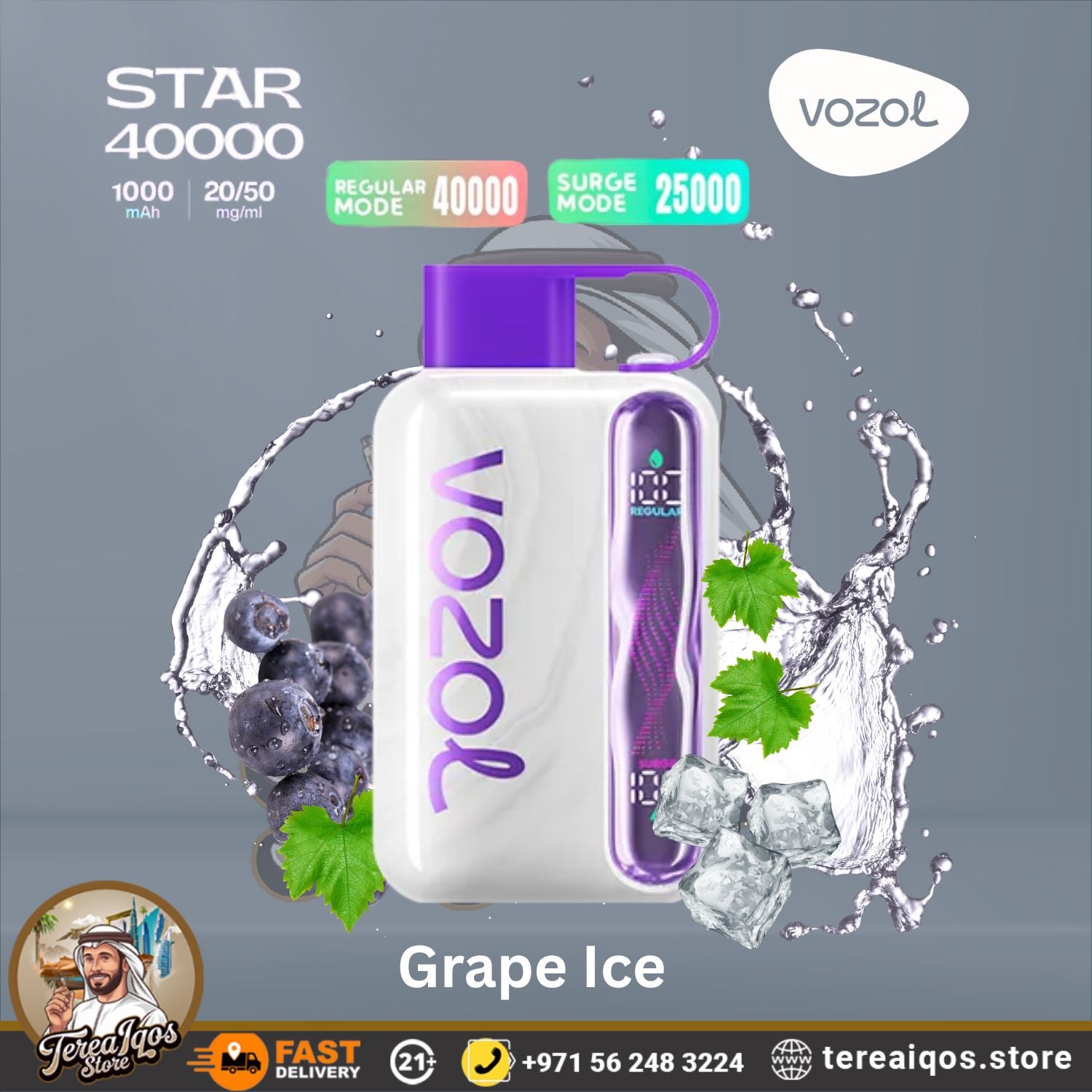 VOZOL Star 40000 vape device with grape ice flavor