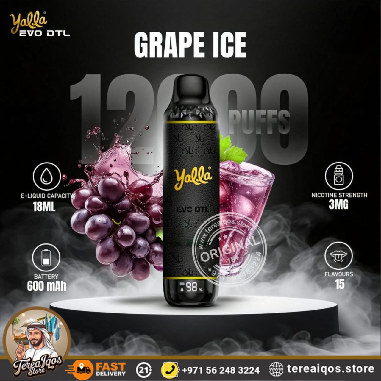 Yalla EVO DTL 12000 Puffs Disposable Vape Grape Ice Flavor