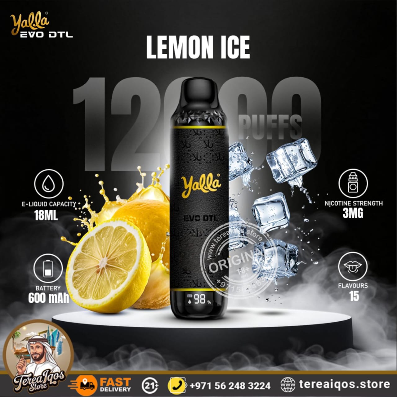 Yalla EVO DTL 12000 Puffs Disposable Vape Lemon Ice Flavor
