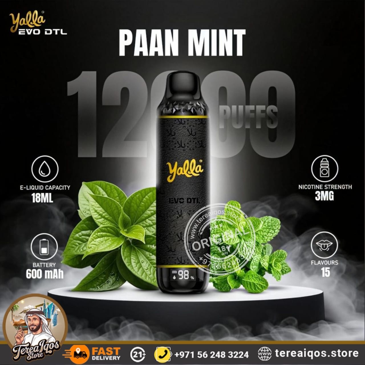 Yalla EVO DTL 12000 Puffs Disposable Vape Paan Mint Flavor