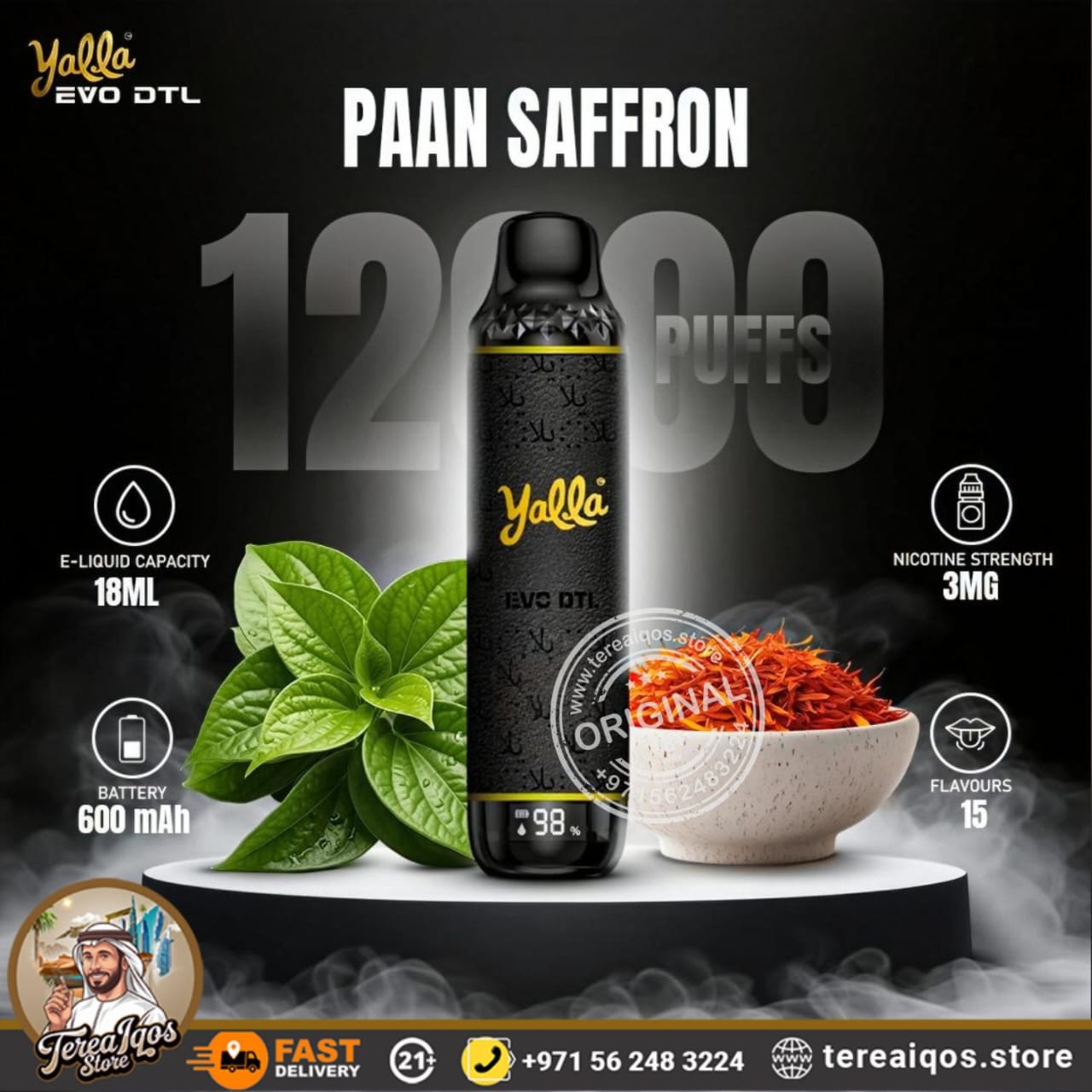 Yalla EVO DTL 12000 Puffs Disposable Vape Paan Saffron Flavor