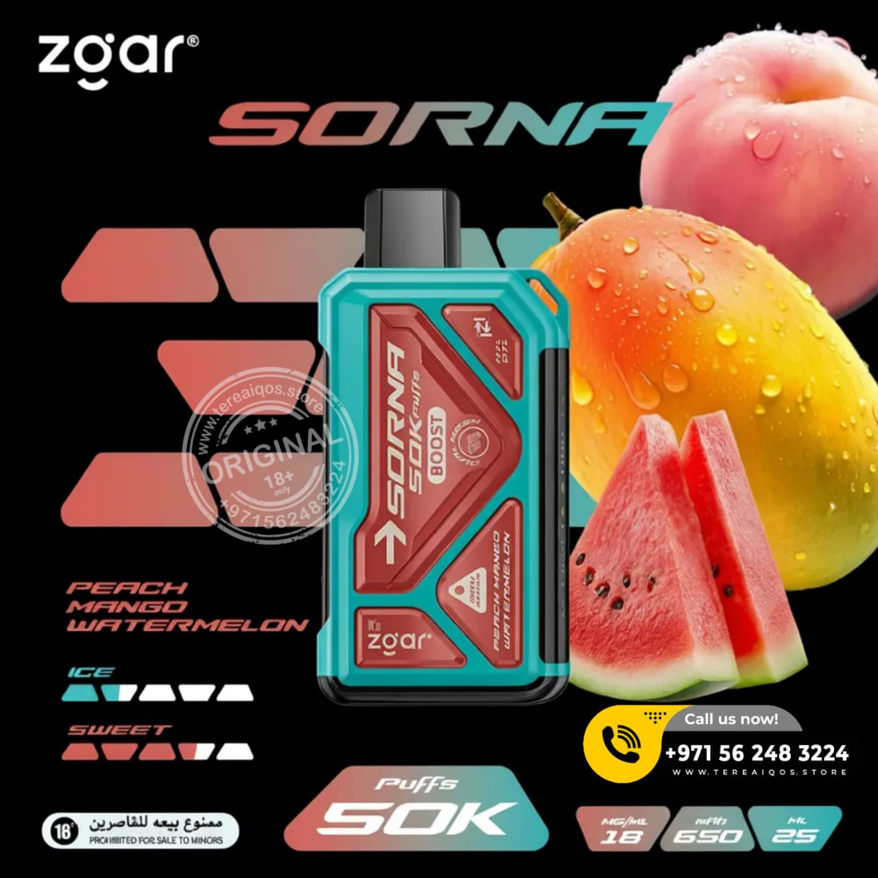 Zgar Sorna vape device with fruits on a black background