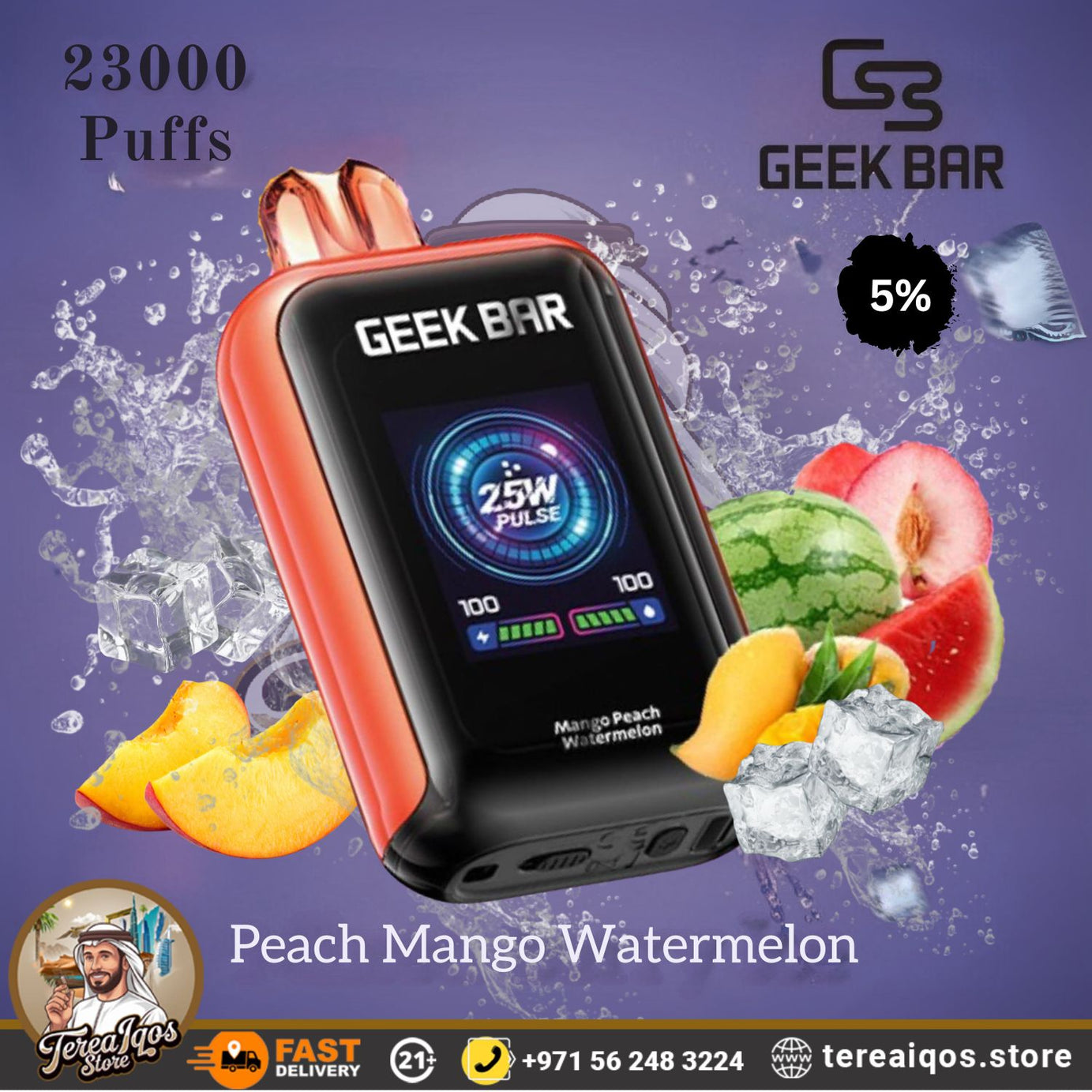 Geek Bar vape device with Peach Mango Watermelon Flavor