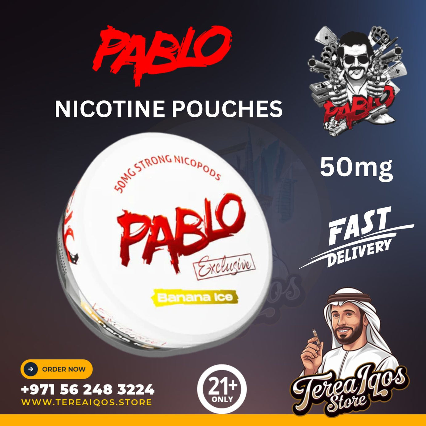 Pablo Exclusive Banana Ice Nicotine Pouches 50mg in Dubai