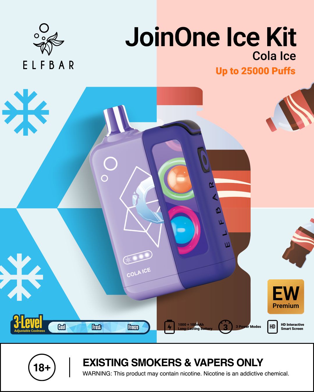 Elf Bar JoinOne Ice Kit Cola Ice packaging with product and branding elements.