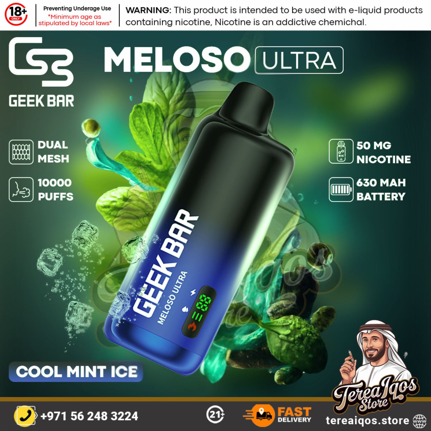 Geek Bar Meloso Ultra vape device with cool mint ice flavor