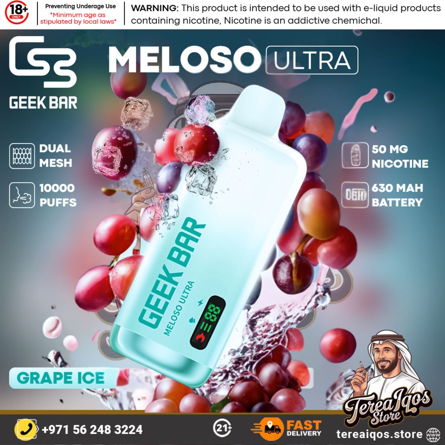 Geek Bar Meloso Ultra vape device with grape ice flavor 