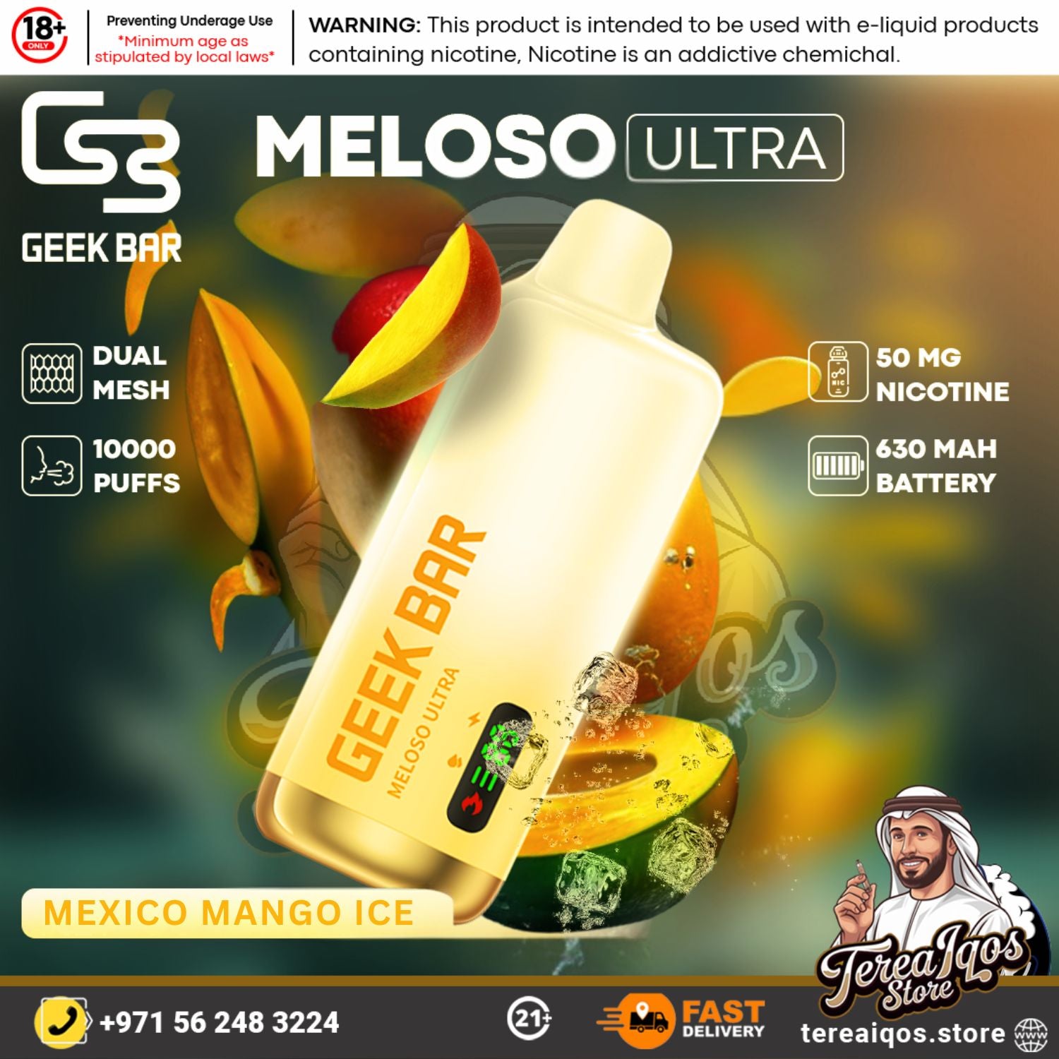 Geek Bar Meloso Ultra vape device with Mexico Mango Ice flavor