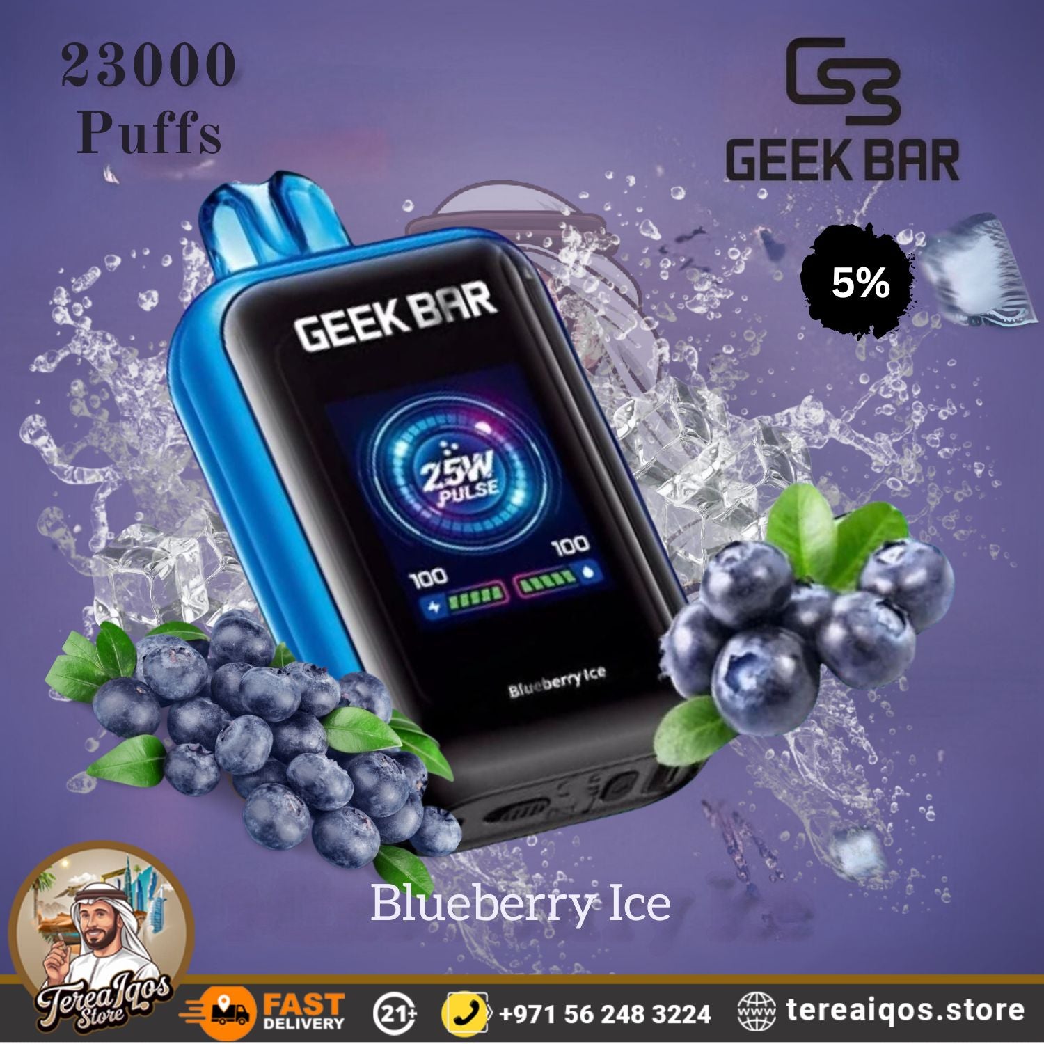 Geek Bar vape device with blueberry  ice flavor