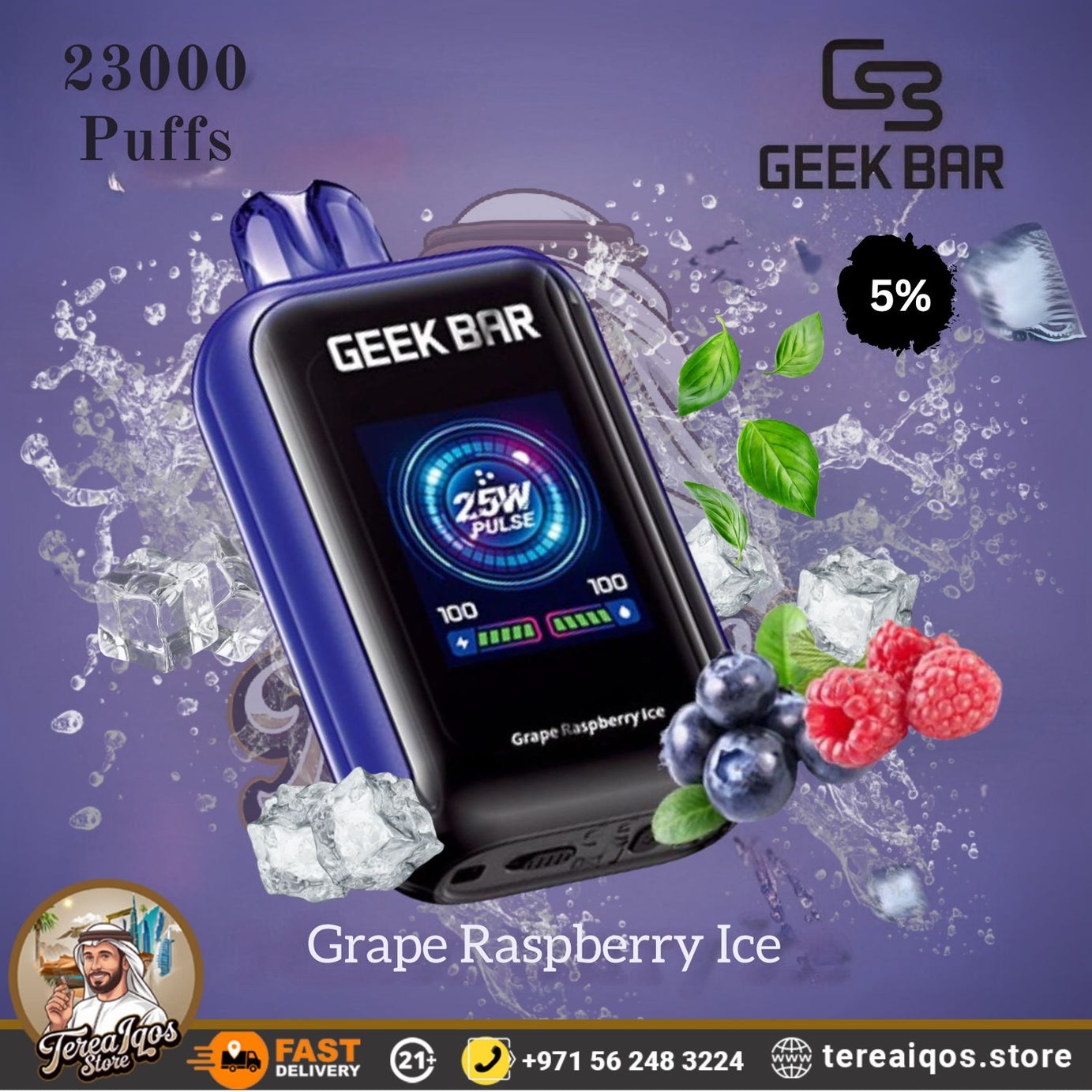 Geek Bar vape device with grape raspberry ice flavor