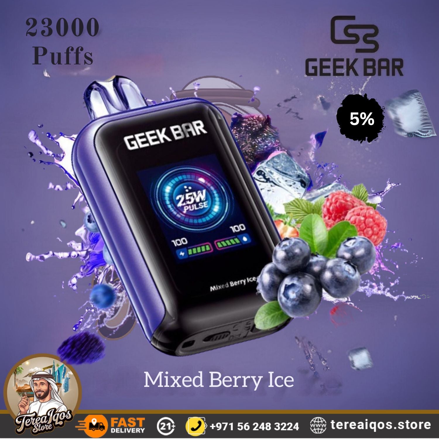 Geek Bar vape device with mixed berry ice flavor 