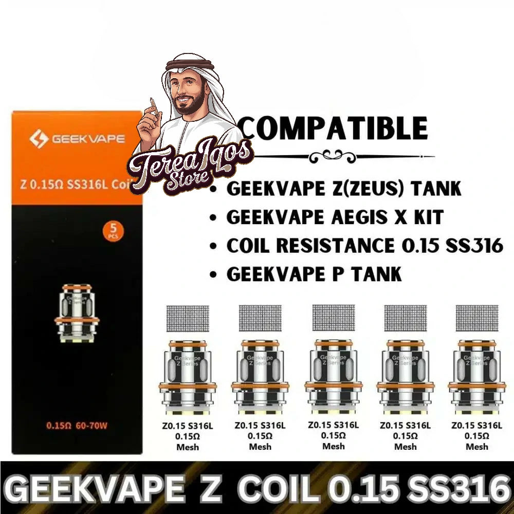 Geekvape Z coil 0.15 ohm packaging with compatibility details 