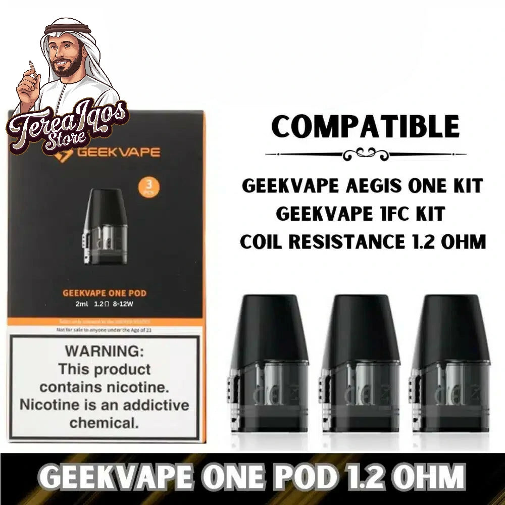 GeekVape One Replacement Pod Cartridge 0.8 ohm with warning instruction.