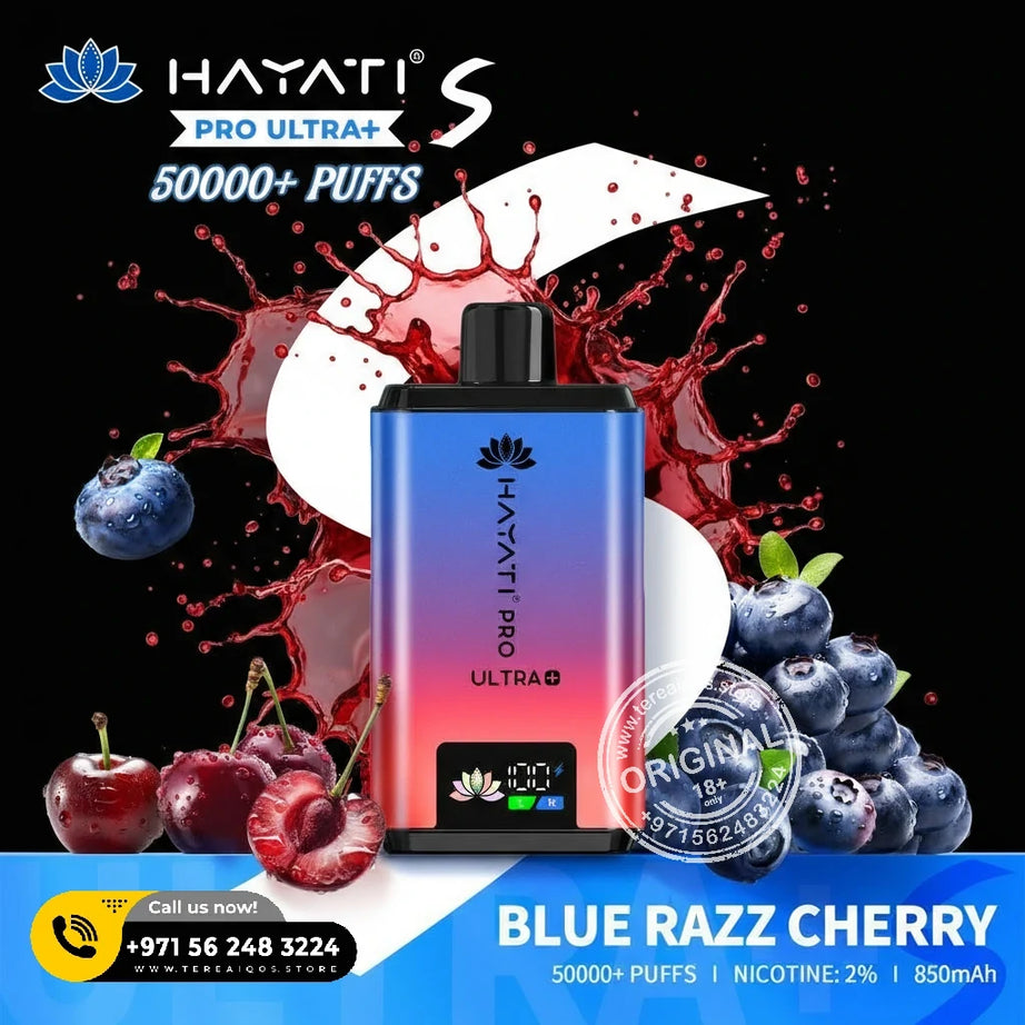 Hayati Pro Ultra+ S 50000 Puffs Disposable Vape Blue Razz Cherry Flavor
