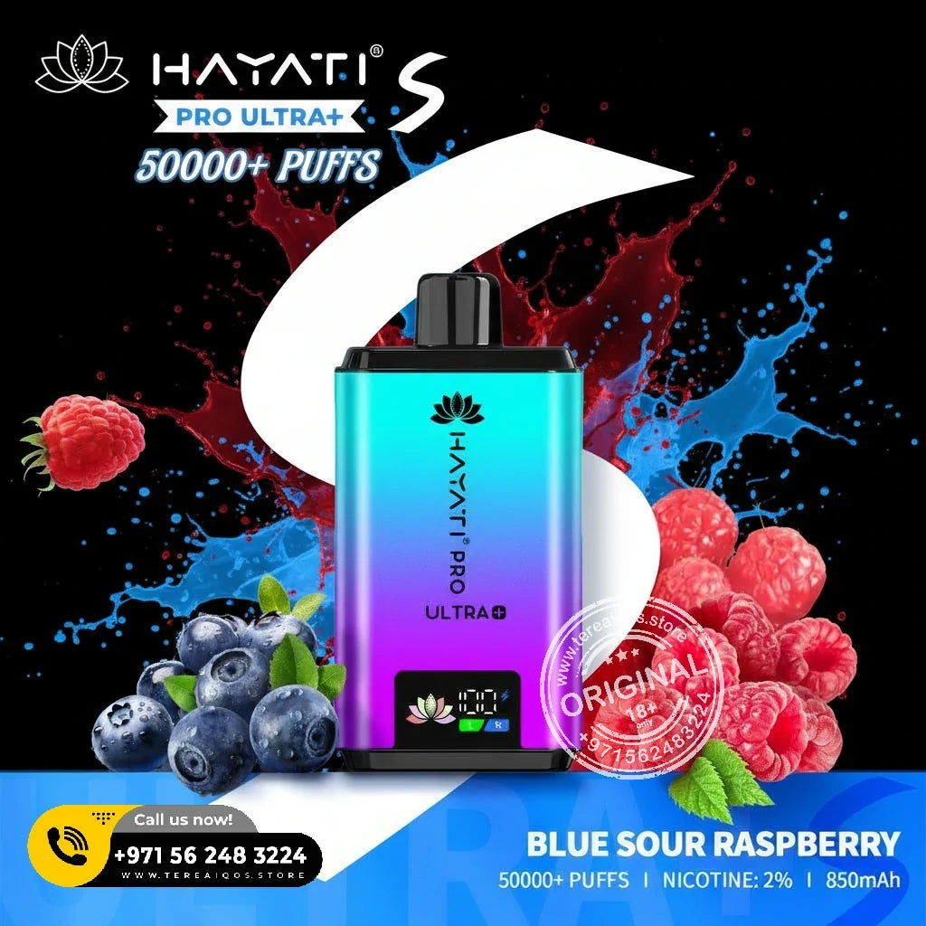 Hayati Pro Ultra+ S 50000 Puffs Disposable Vape Blue Sour Raspberry Flavor