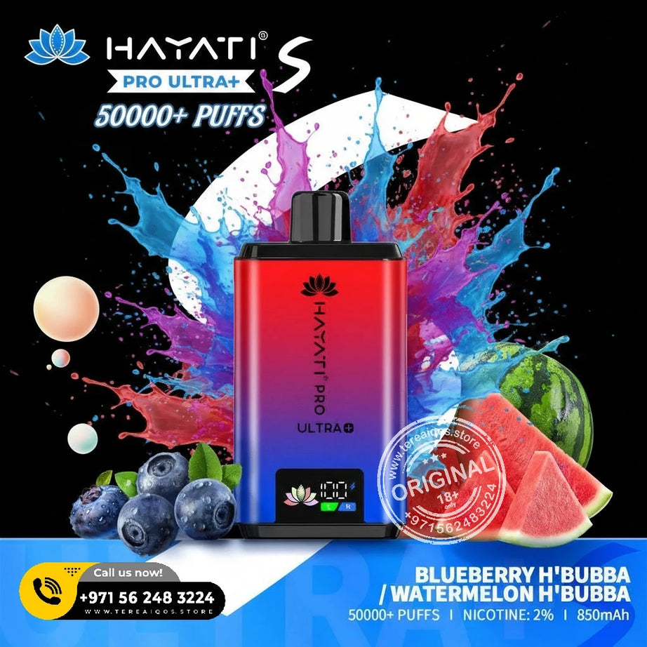 Hayati Pro Ultra+ S 50000 Puffs Disposable Vape Blueberry H Bubba or Watermelon H Bubba Flavor
