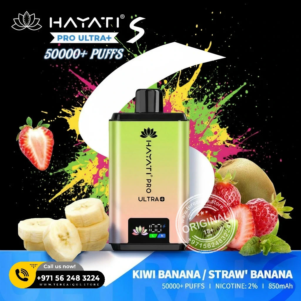 Hayati Pro Ultra+ S 50000 Puffs Disposable Vape Kiwi Banana or Straw Banana flavor