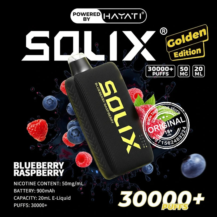 Hayati Solix 30000 Puffs (Golden Edition) Disposable Vape Blueberry Raspberry Flavor