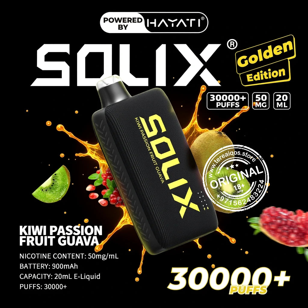 Hayati Solix 30000 Puffs (Golden Edition) Disposable Vape Kiwi Passionfruit Guava