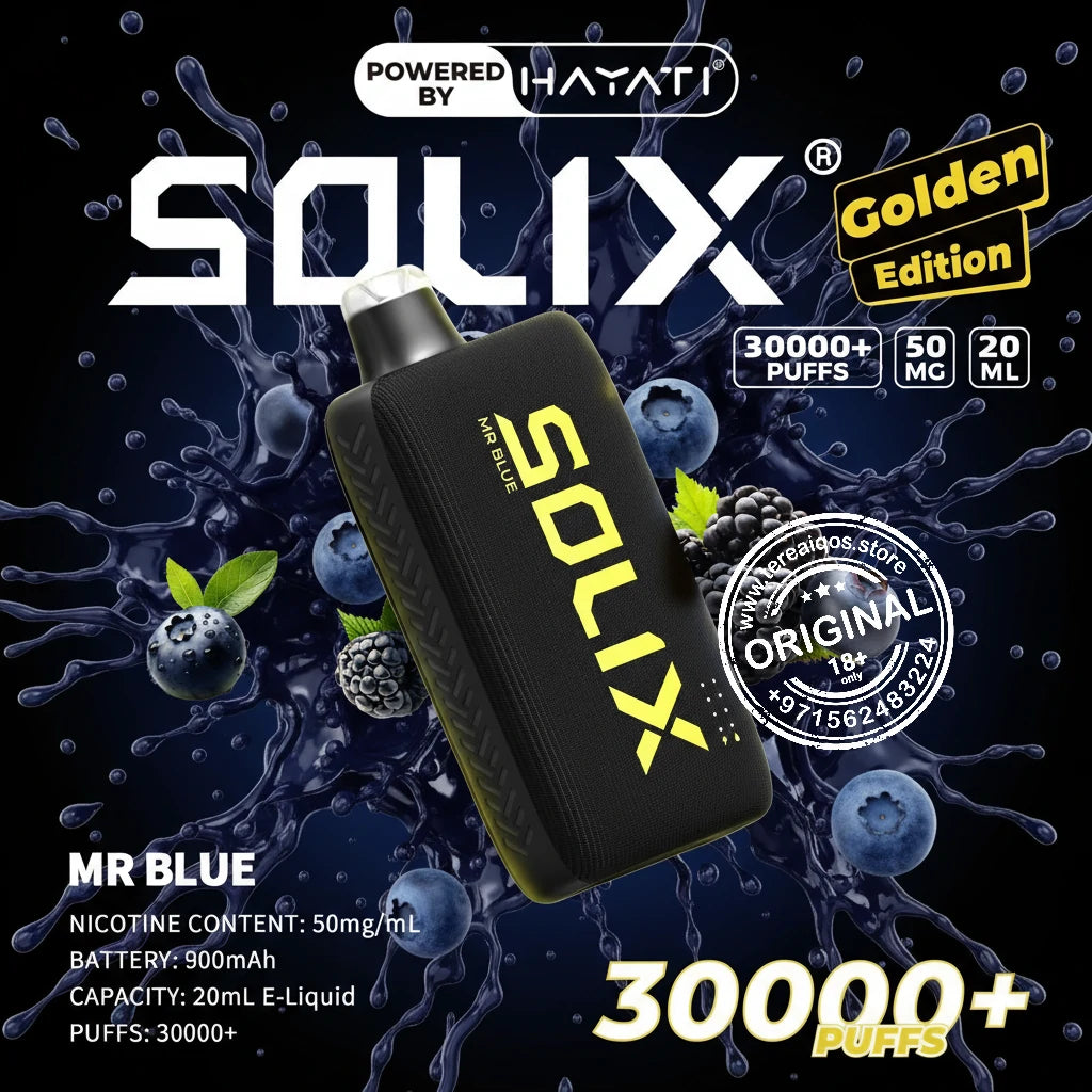 Hayati Solix 30000 Puffs (Golden Edition) Disposable Vape Mr.Blue Flavor