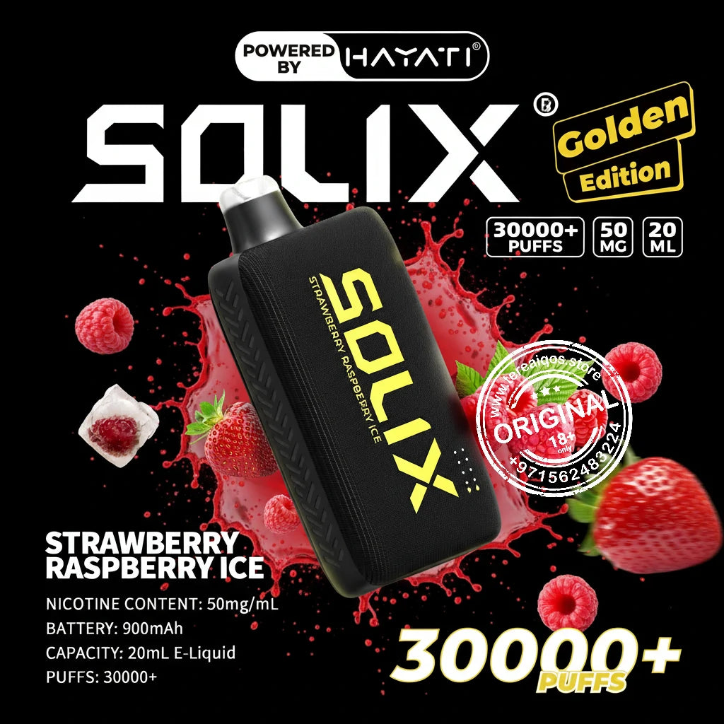 Hayati Solix 30000 Puffs (Golden Edition) Disposable Vape Strawberry Raspberry Ice Flavor