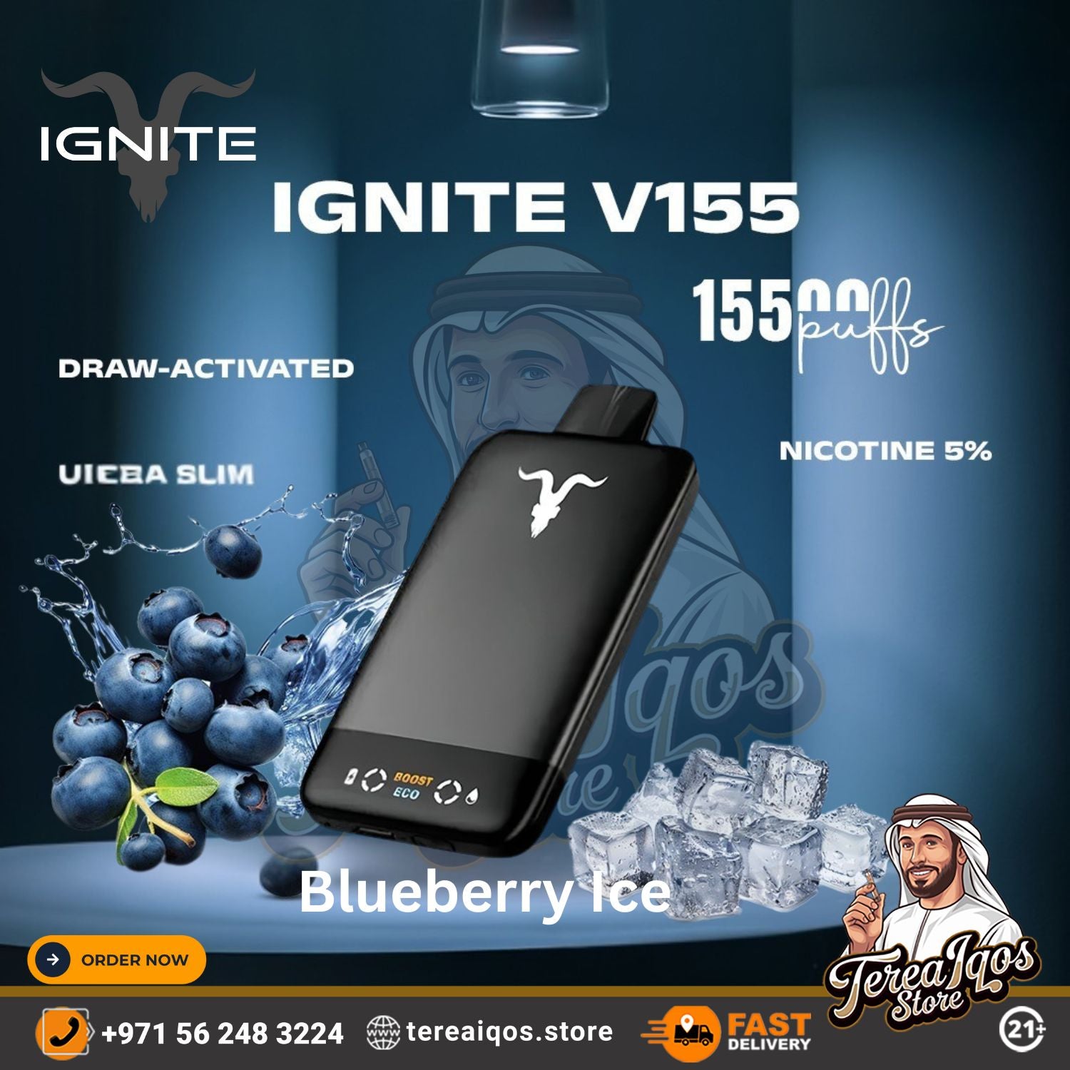 IGNITE V155 (15,500 Puffs) Disposable Vape Blueberry Ice Flavor