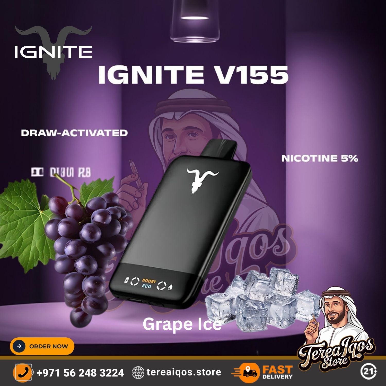 IGNITE V155 (15,500 Puffs) Disposable Vape Grape Ice Flavor