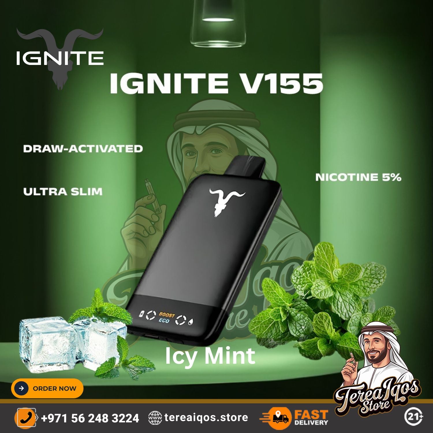 IGNITE V155 (15,500 Puffs) Disposable Vape Icy Mint Flavor