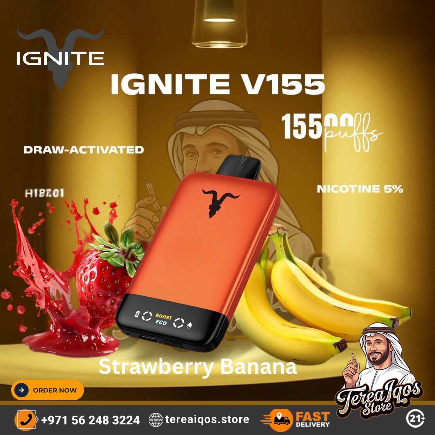 IGNITE V155 (15,500 Puffs) Disposable Vape Strawberry Banana Flavor
