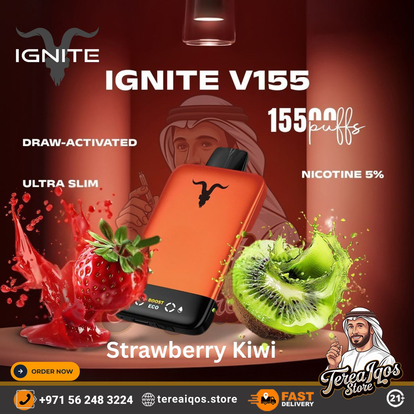 IGNITE V155 (15,500 Puffs) Disposable Vape Strawberry Kiwi Flavor