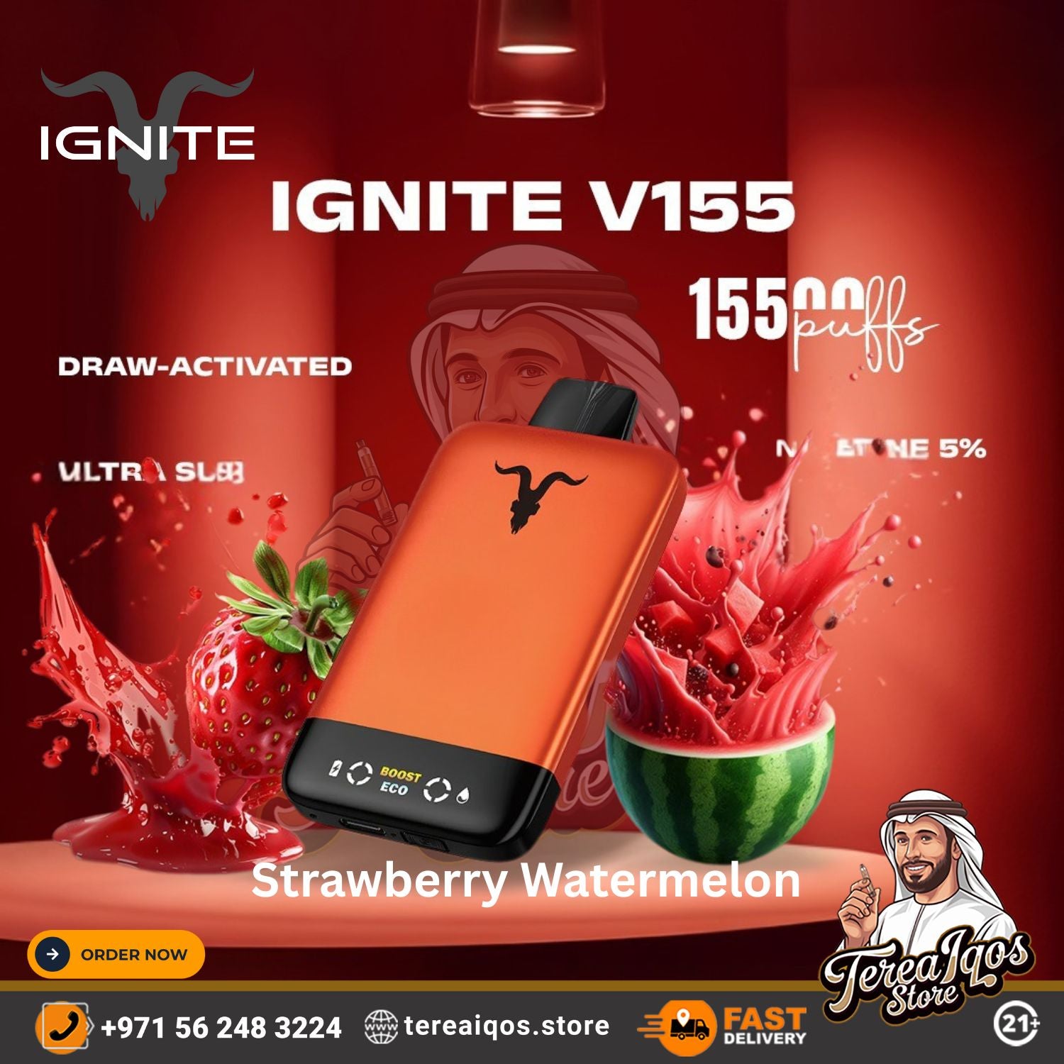IGNITE V155 (15,500 Puffs) Disposable Vape Strawberry Watermelon Flavor