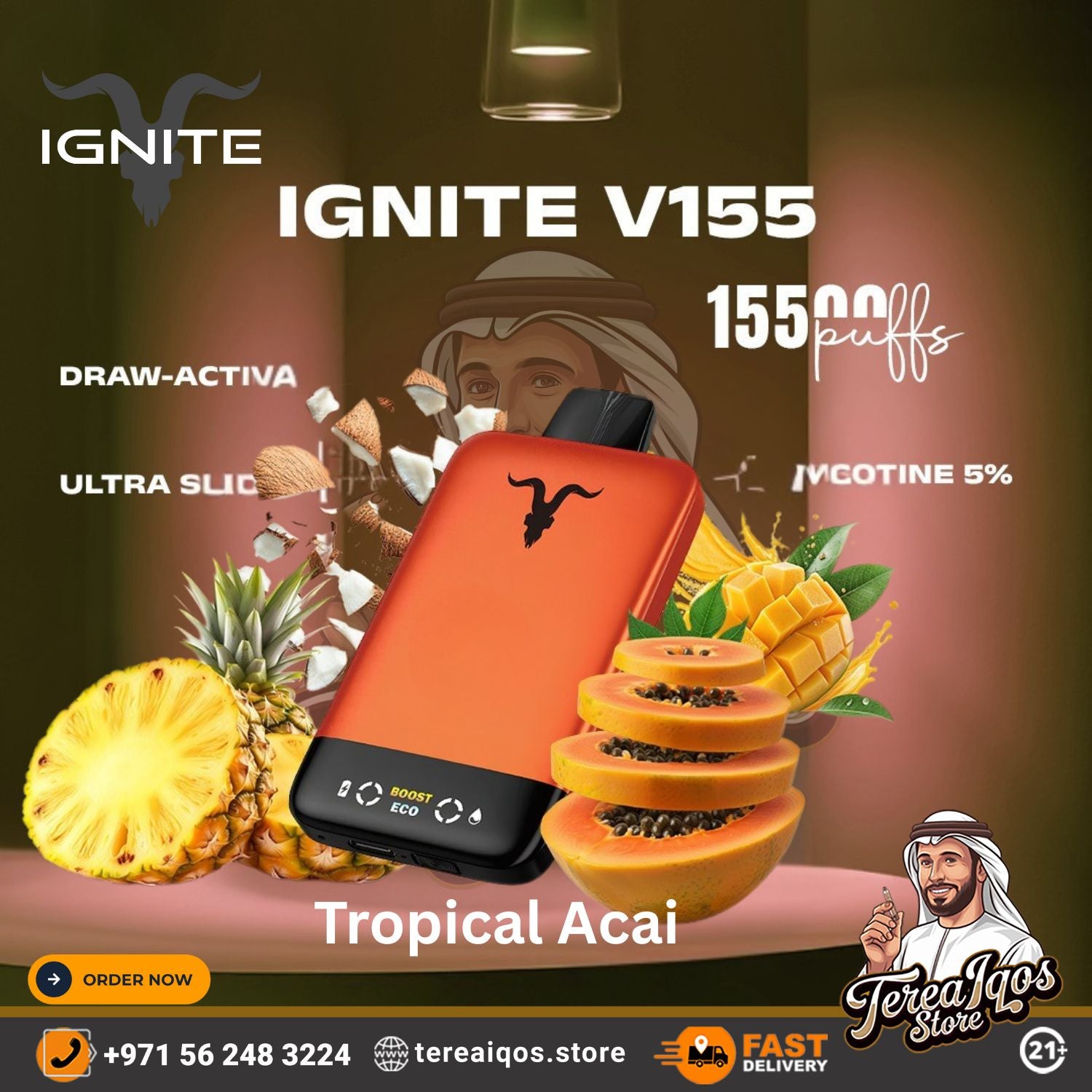 IGNITE V155 (15,500 Puffs) Disposable Vape Tropical Acai Flavor