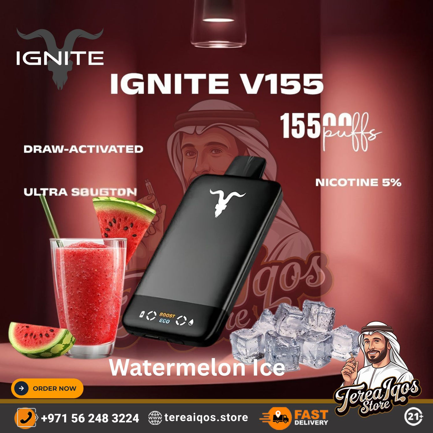 IGNITE V155 (15,500 Puffs) Disposable Vape Watermelon Ice Flavor