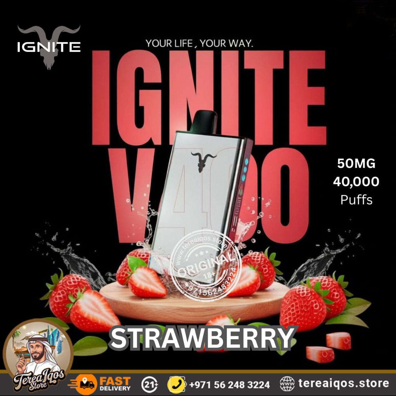IGNITE V400 40,000 Puffs Ice Rechargeable Disposable Vape Strawberry Flavor